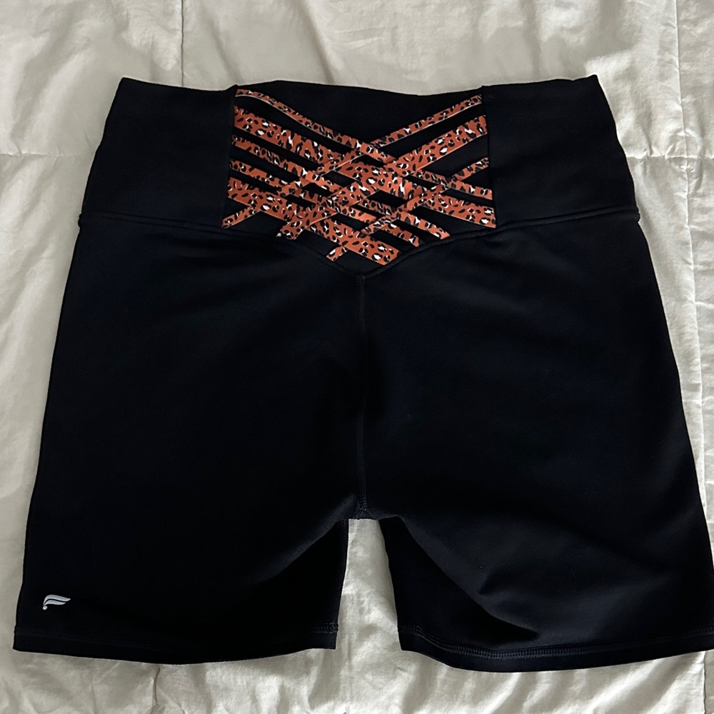 Fabletics Black Bike Shorts with Orange Accents